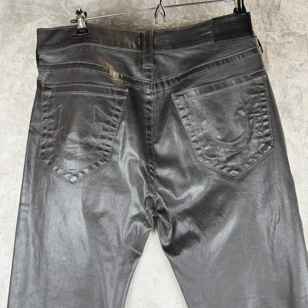True Religion Dean Tapered Waxed Coated Jeans Charcoal Grey Mens 35x33